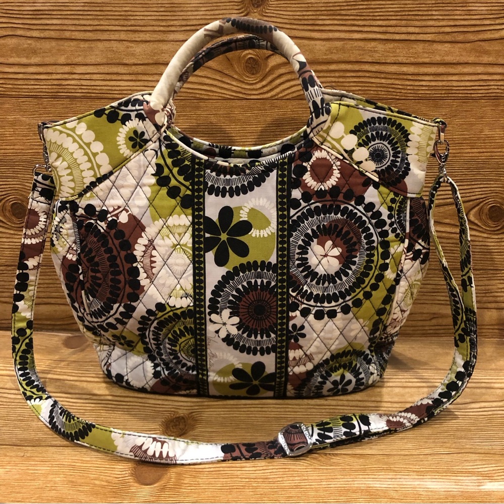 Vera Bradley Tote with removable strap greens browns